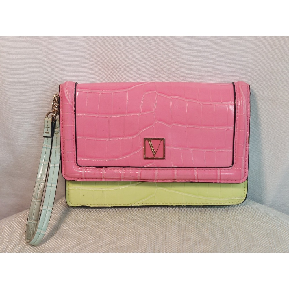 Victoria's Secret Tech Wristlet Clutch Purse Wallet Pink Green Light Blue